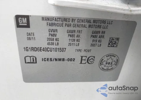 2012 Chevrolet Volt from USA, damaged, VIN 1G1RD6E40CU101507